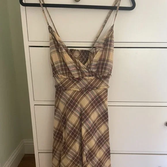 free people brown plaid dress Free People Women's Freya Plaid Midi Dress - Red - Size XL main image 1